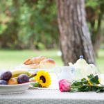 Colazione in giardino nella nostra villa in affitto a Ronchi, Toscana
